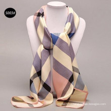 Comfortable Pretty women 100*100cm print big plaid wholesale 100% silk satin scarves ladies